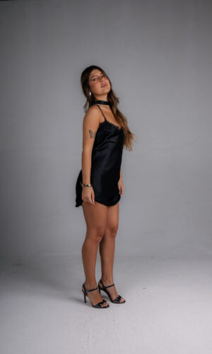 vestido slip cetim renda