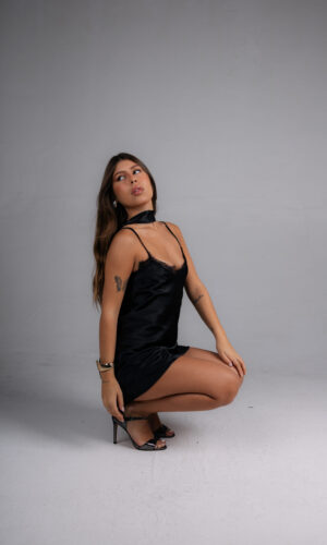 vestido slip cetim renda